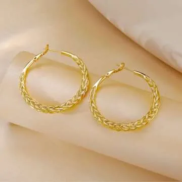 CUOOYINO Gold Hoop Earrings for Women, 925 Sterling Silver Post Chunky Gold Hoops for Women, Gold Plated Hypoallergenic Dangle Earrings Jewelry for Women Trendy