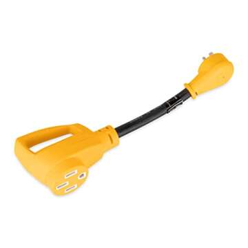 Camco RV Dogbone Electrical Adapter with Innovative 180 Degree Bend Design and PowerGrip Handle - 15...