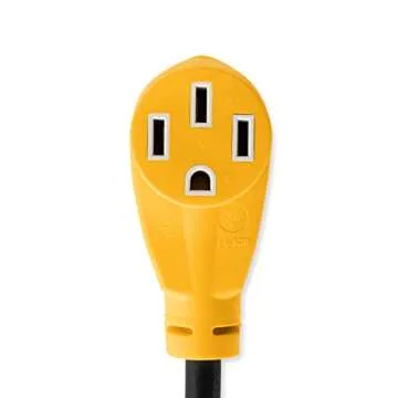 Camco RV Dogbone Electrical Adapter with Innovative 180 Degree Bend Design and PowerGrip Handle - 15 Amp Male to 50 Amp Female, 12" (55168)