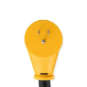 Camco RV Dogbone Electrical Adapter with Innovative 180 Degree Bend Design and PowerGrip Handle - 15 Amp Male to 50 Amp Female, 12" (55168)