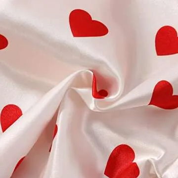 BULINGNA Kids Toddler Girl Pajamas Set Heart Print Button Down Pajamas Top Long Pants Satin Two Piece Pjs Sleepwear Clothes (White+Red, 3-4 Years)