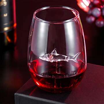 HOMEACC Shark Stemless Wine Glass Set of 2,Premium Crystal,Perfect for Red and White Wines -Lead Free Outdoor Drinkware All-Purpose Tumblers,Funny Shark Gifts&Cup for Wedding,Anniversary,Party