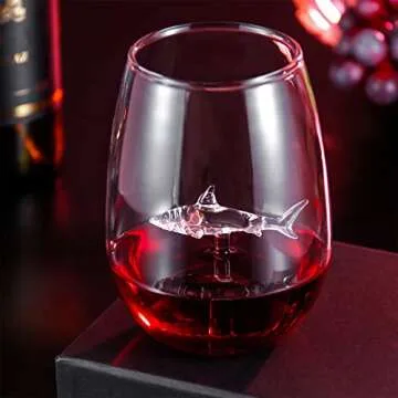 HOMEACC Shark Stemless Wine Glass Set of 2,Premium Crystal,Perfect for Red and White Wines -Lead Free Outdoor Drinkware All-Purpose Tumblers,Funny Shark Gifts&Cup for Wedding,Anniversary,Party