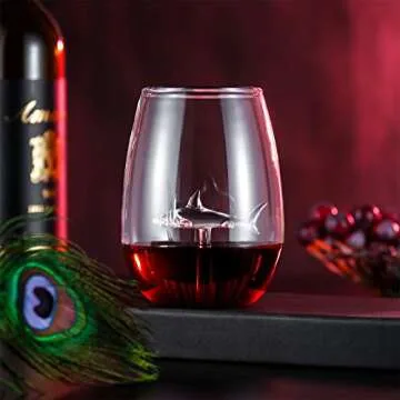 HOMEACC Shark Stemless Wine Glass Set of 2,Premium Crystal,Perfect for Red and White Wines -Lead Free Outdoor Drinkware All-Purpose Tumblers,Funny Shark Gifts&Cup for Wedding,Anniversary,Party