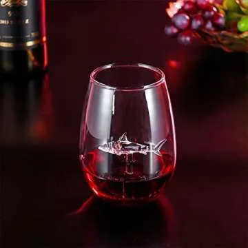 HOMEACC Shark Stemless Wine Glass Set of 2,Premium Crystal,Perfect for Red and White Wines -Lead Free Outdoor Drinkware All-Purpose Tumblers,Funny Shark Gifts&Cup for Wedding,Anniversary,Party