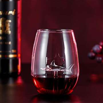 HOMEACC Shark Stemless Wine Glass Set of 2,Premium Crystal,Perfect for Red and White Wines -Lead Free Outdoor Drinkware All-Purpose Tumblers,Funny Shark Gifts&Cup for Wedding,Anniversary,Party