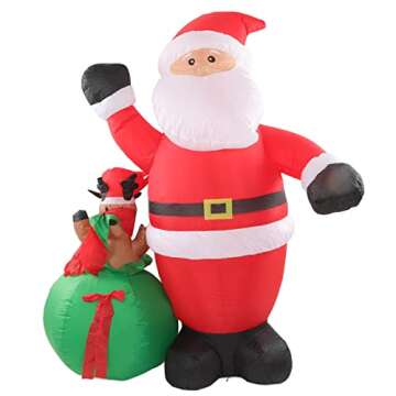 Inflatable Santa Elk,Strong,Inflatable Santa with Reindeer Inflatable Santa Elk Airtight Christmas Decoration LED Inflatable Santa with Reindeer for New Year Festival Decor (US
