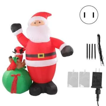 Inflatable Santa Elk,Strong,Inflatable Santa with Reindeer Inflatable Santa Elk Airtight Christmas Decoration LED Inflatable Santa with Reindeer for New Year Festival Decor (US