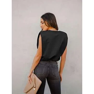 BZB Women Sleeveless T-Shirt Padded Shoulder Elegant Tank Top