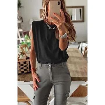 BZB Women Sleeveless T-Shirt Padded Shoulder Elegant Tank Top