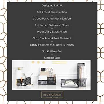 BLU MONACO 6-Piece Black Desk Organizer Set for Stylish Organization