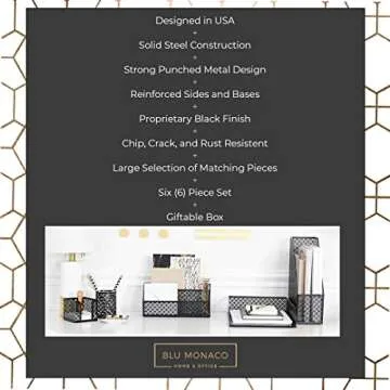 BLU MONACO 6-Piece Black Desk Organizer Set for Stylish Organization