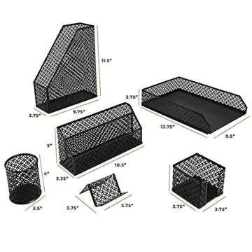 BLU MONACO 6-Piece Black Desk Organizer Set for Stylish Organization