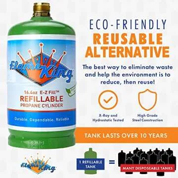 Flame King Refillable 1LB Empty Propane Cylinder Tank - Reusable, Safe, and Legal Refill Option