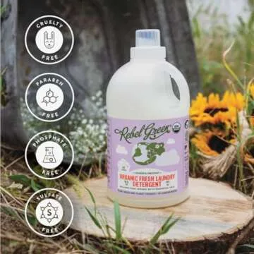 Rebel Green USDA Organic HE Liquid Fresh Laundry Detergent - Natural & Hypoallergenic Laundry Soap, Lavender and Grapefruit - 64 Loads