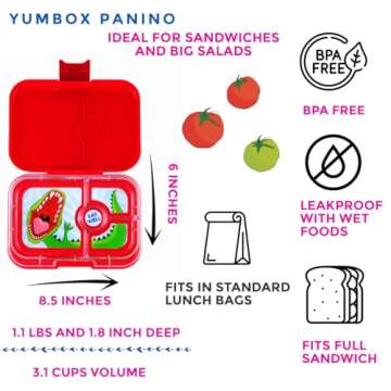 Yumbox Panino Leakproof Bento Lunch Box for Kids & Adults (Wow Red Dino)