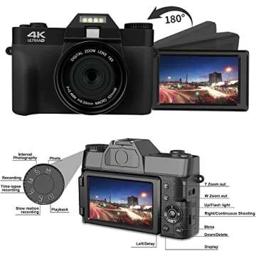 Acuvar 4K 56MP Digital Camera for Photography, Vlogging Camera for YouTube with 3’’ 180° Flip S...