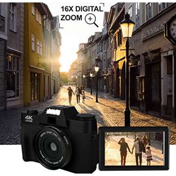 Acuvar 4K 56MP Digital Camera for Photography, Vlogging Camera for YouTube with 3’’ 180° Flip Screen WiFi, 16X Zoom, Rechargeable Battery, 64GB Micro SD Card, 6 PC Card Holder, USB Card Reader (Black)