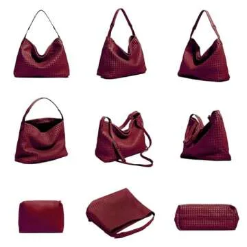 Women Boston Bag Woven Tote Vegan Leather Handbags Female Satchel Messenger Bag Fashion Shoulder Crossbody Bag Casual Hobo