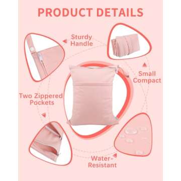 babygoal Wet Dry Bags for Baby Cloth Diapers, Washable Travel Bags, Beach, Pool, Gym Bag for Swimsuits & Wet Clothes with 2 Pockets 3 Pack 3LN09