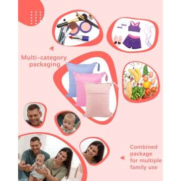 babygoal Wet Dry Bags for Baby Cloth Diapers, Washable Travel Bags, Beach, Pool, Gym Bag for Swimsuits & Wet Clothes with 2 Pockets 3 Pack 3LN09