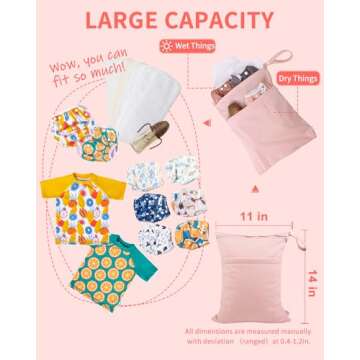 babygoal Wet Dry Bags for Baby Cloth Diapers, Washable Travel Bags, Beach, Pool, Gym Bag for Swimsuits & Wet Clothes with 2 Pockets 3 Pack 3LN09