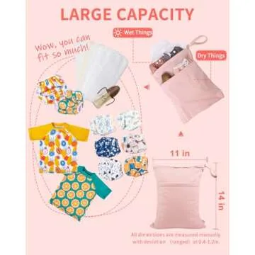 babygoal Wet Dry Bags for Baby Cloth Diapers, Washable Travel Bags, Beach, Pool, Gym Bag for Swimsuits & Wet Clothes with 2 Pockets 3 Pack 3LN09