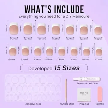 BTArtbox Press-On Nails Short with French Tip - 30 Count Kit