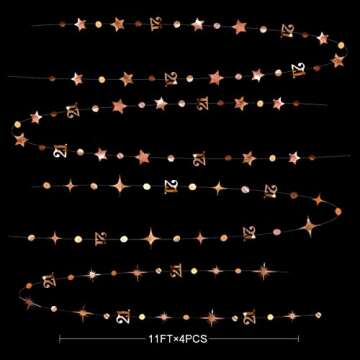 Rose Gold Number 21 Circle Dot Twinkle Star Garland Kit Metallic Hanging Streamer Bunting Banner Bac...