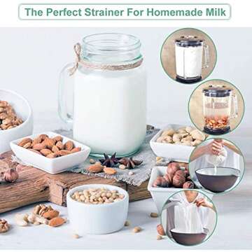 Bellamei Nut Milk Bag Reusable 3 Pack Food Strainer Nut Bags for Straining Almond/Soy Milk Greek Yogurt Professional for Cold Brew Coffee Tea Beer Celery Juice Fine Nylon Mesh(8"x12"/10"x12"/13"x13")