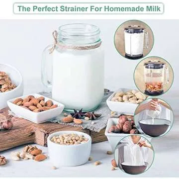 Bellamei Nut Milk Bag Reusable 3 Pack Food Strainer Nut Bags for Straining Almond/Soy Milk Greek Yogurt Professional for Cold Brew Coffee Tea Beer Celery Juice Fine Nylon Mesh(8"x12"/10"x12"/13"x13")