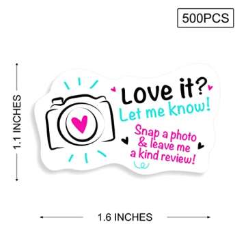 Littlefa 1.5'' Love It Let Me Know Cute Camera Design Stickers, Thank You, Bakeries, Handmade, Small...