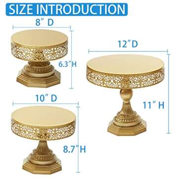 Weharnar Gold Cake Stand Set - 3 Pcs Metal Cake Stands for Dessert Table Round Antique Dessert Displ...