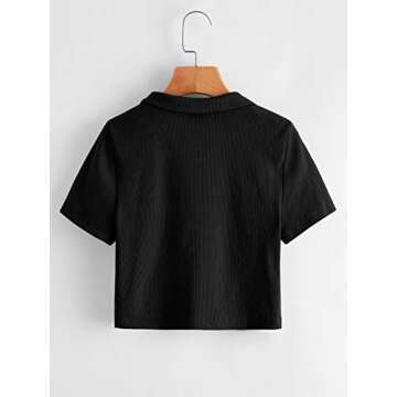 SweatyRocks Women's Collar Ribbed Knit Tee Short Sleeve Crop Top T-Shirts