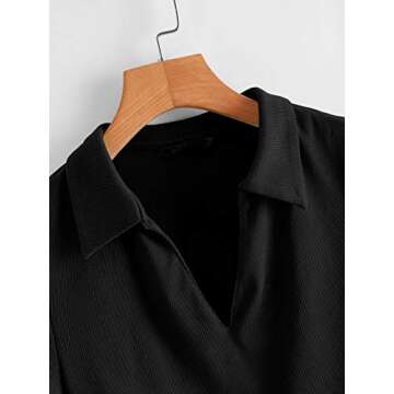 SweatyRocks Women's Collar Ribbed Knit Tee Short Sleeve Crop Top T-Shirts