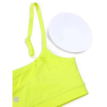 CRZ YOGA Womens Butterluxe Adjustable Spaghetti Strap Sports Bra - Scoop Neck Wireless Padded Yoga Workout Crop Top Neon Yellow Large