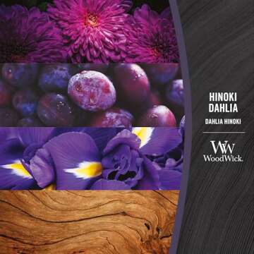 WoodWick Large Hourglass Candle, Hinoki Dahlia - Premium Soy Blend Wax, Pluswick Innovation Wood Wick, Made in USA