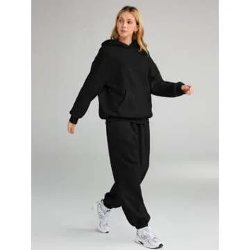 AUTOMET Sweatsuits Women 2 Piece Outfit Lounge Two Piece Sets Fall Fashion 2025 Tracksuits Oversized Sweatshirt and Sweatpants Casual Teen Girls Clothing Black L