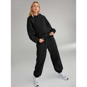 AUTOMET Sweatsuits Women 2 Piece Outfit Lounge Two Piece Sets Fall Fashion 2025 Tracksuits Oversized Sweatshirt and Sweatpants Casual Teen Girls Clothing Black L
