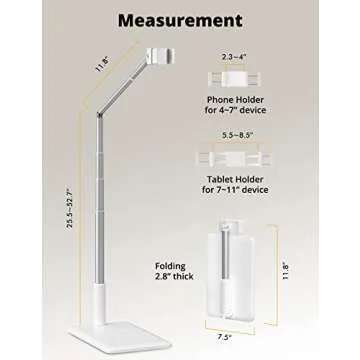 SupeDesk Adjustable Tablet Holder - Flexible Arm Stand, 4-11" Phone/Tablet/iPad/iPhone Holder, 360 Rotate for Bedside, Sofa, Table, Desk, White