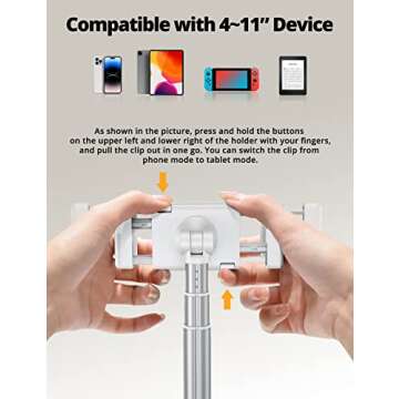 SupeDesk Adjustable Tablet Holder - Flexible Arm Stand, 4-11" Phone/Tablet/iPad/iPhone Holder, 360 Rotate for Bedside, Sofa, Table, Desk, White