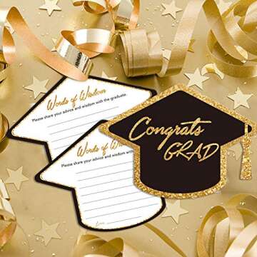 Yuzi-n Graduation Advice Cards for The Graduate (50 Pack), High School or College Graduation Party Games Decorations Supplies, Well Wishes Cards for Graduates, Advice For The Graduate Cards (Black)