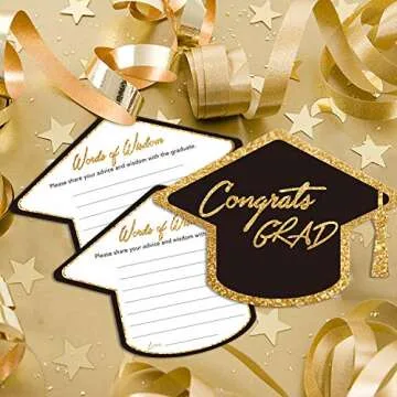 Yuzi-n Graduation Advice Cards for The Graduate (50 Pack), High School or College Graduation Party Games Decorations Supplies, Well Wishes Cards for Graduates, Advice For The Graduate Cards (Black)
