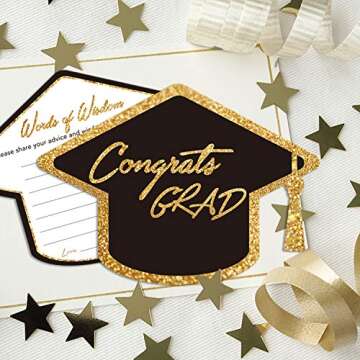 Yuzi-n Graduation Advice Cards for The Graduate (50 Pack), High School or College Graduation Party Games Decorations Supplies, Well Wishes Cards for Graduates, Advice For The Graduate Cards (Black)