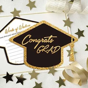 Yuzi-n Graduation Advice Cards for The Graduate (50 Pack), High School or College Graduation Party Games Decorations Supplies, Well Wishes Cards for Graduates, Advice For The Graduate Cards (Black)