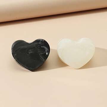 Acrylic Heart Shaped Chunky Rings Set Black White Heart Resin Pull Finger Rings Thick Ring Colorful ...