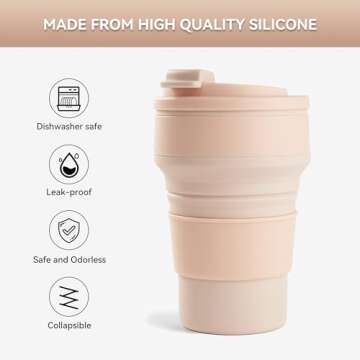 12oz Collapsible Cup for Traveling, Collapsible Silicone Travel Cup for Hot and Cold Drinks, Leak Pr...