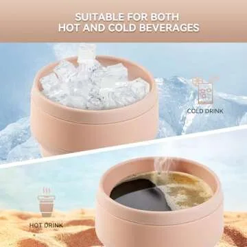 12oz Collapsible Cup for Traveling, Collapsible Silicone Travel Cup for Hot and Cold Drinks, Leak Proof Silicone Folding Travel Coffee Mug for Camping & Hiking, BPA Free Pink