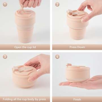 12oz Collapsible Cup for Traveling, Collapsible Silicone Travel Cup for Hot and Cold Drinks, Leak Proof Silicone Folding Travel Coffee Mug for Camping & Hiking, BPA Free Pink