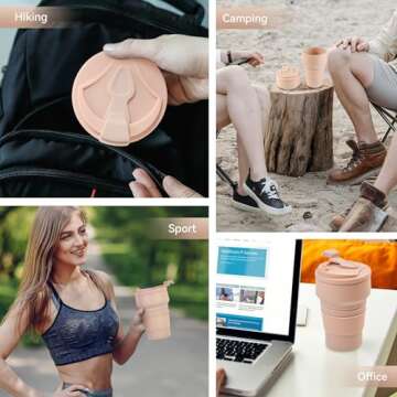 12oz Collapsible Cup for Traveling, Collapsible Silicone Travel Cup for Hot and Cold Drinks, Leak Proof Silicone Folding Travel Coffee Mug for Camping & Hiking, BPA Free Pink